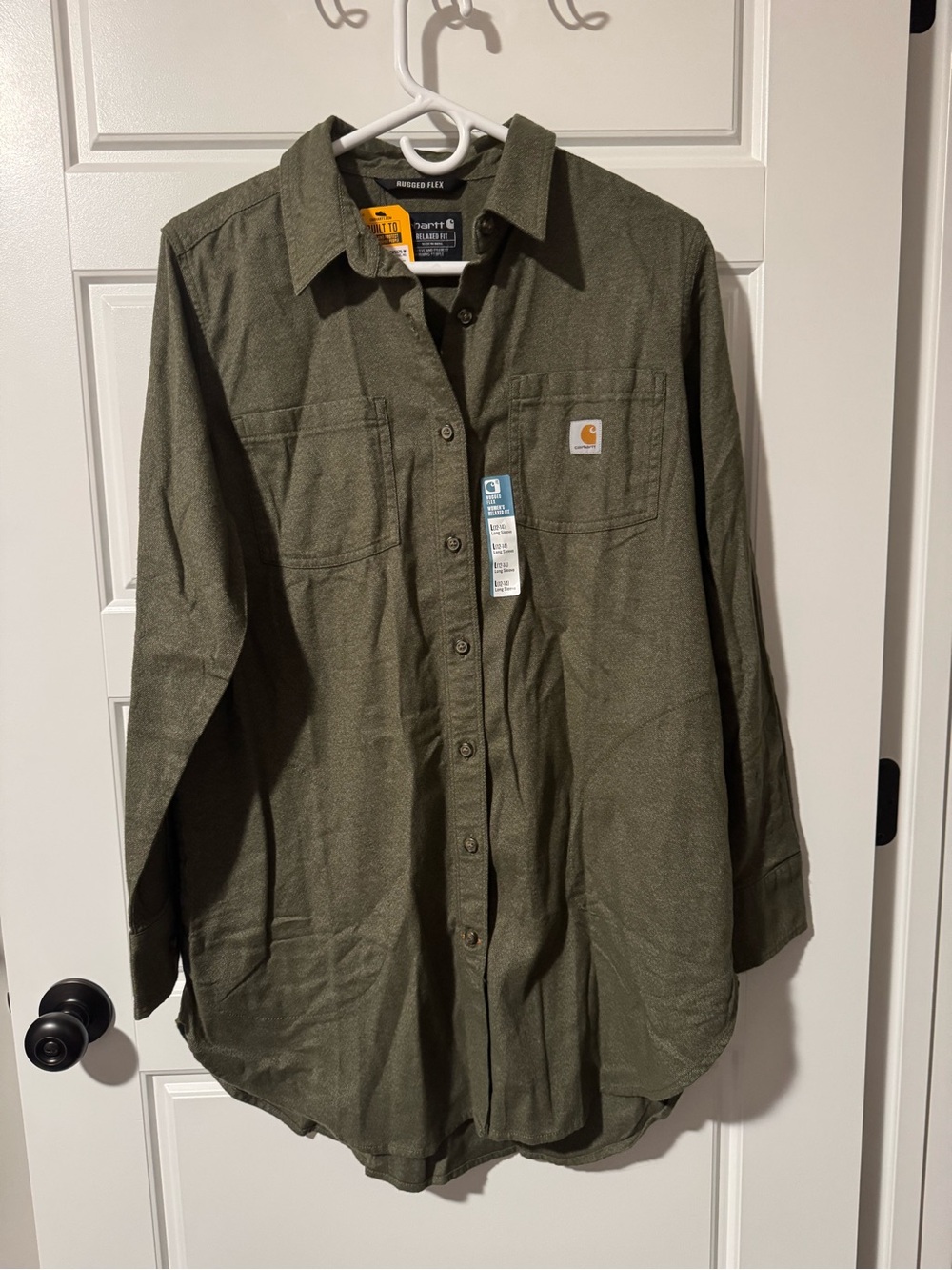 NWT Carhartt Rugged Flex Midweight Flannel Tunic, Olive Green, Size Large